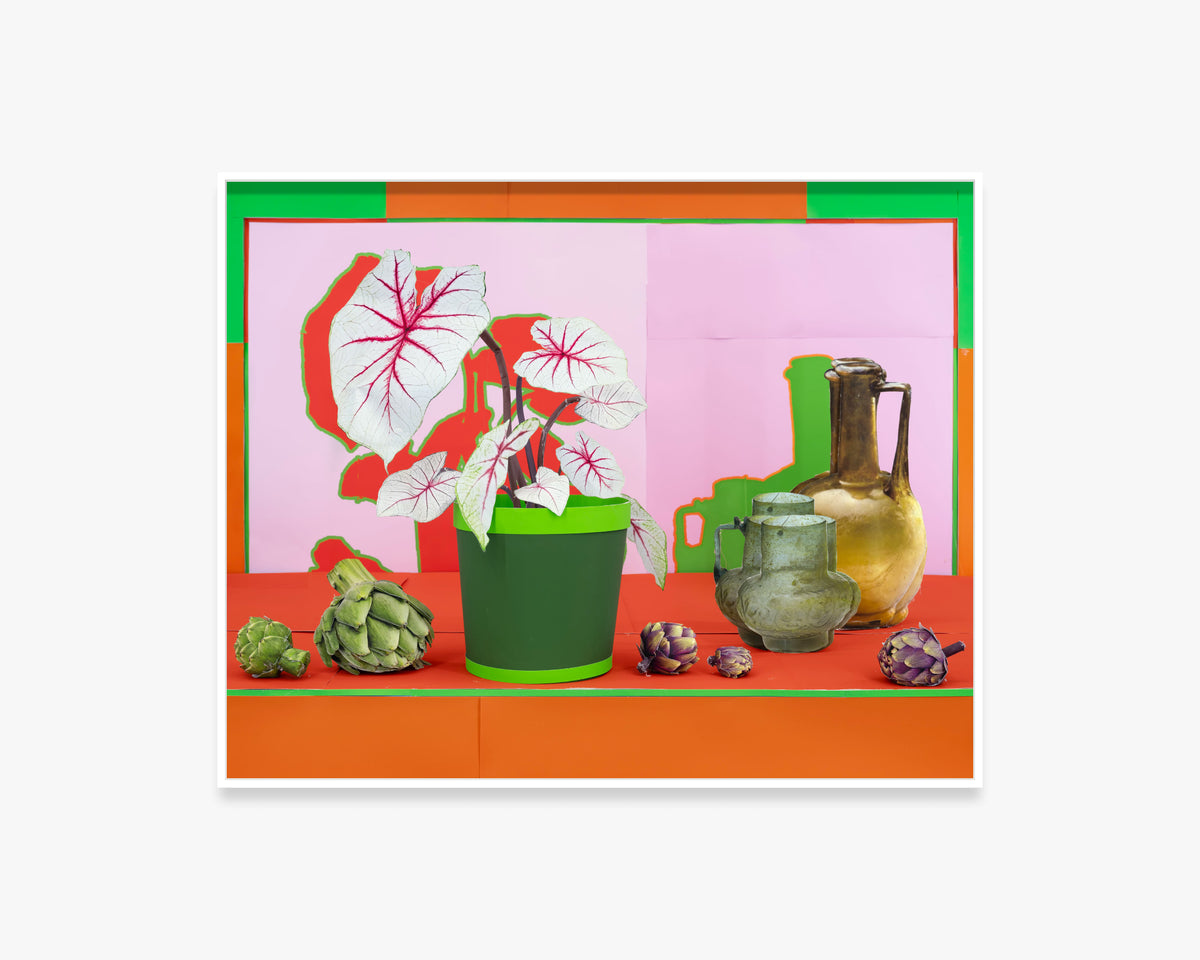 Caladium with Glass Vessels and Artichokes
